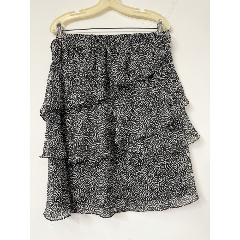 Michael Kors Women's Small Tiered  Chiffon A Line Skirts‎ Black Lined Pull On
